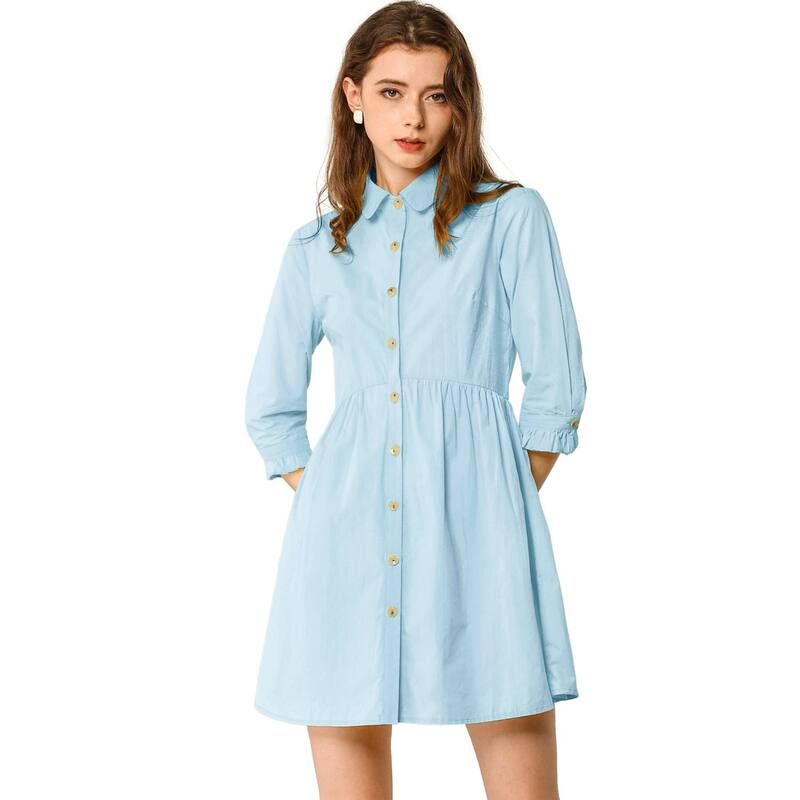 アレグラ ケー レディース トップス ワンピース ミニ シャツ ALLEGRA K Womens Casual 34 Sleeve Button Front Flare Mini Shirt Dres