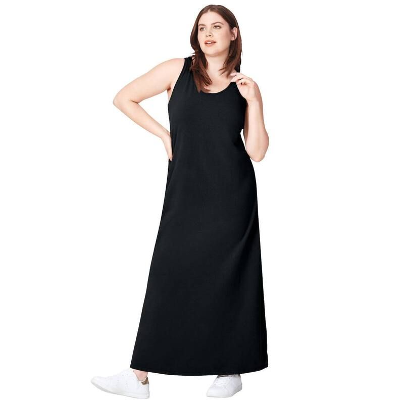 Ellos レディース トップス ワンピース A ライン プラスサイズ ノースリーブ コットン マキシ ellos Plusize Cotton Spandex Scoop Neck Sleevele