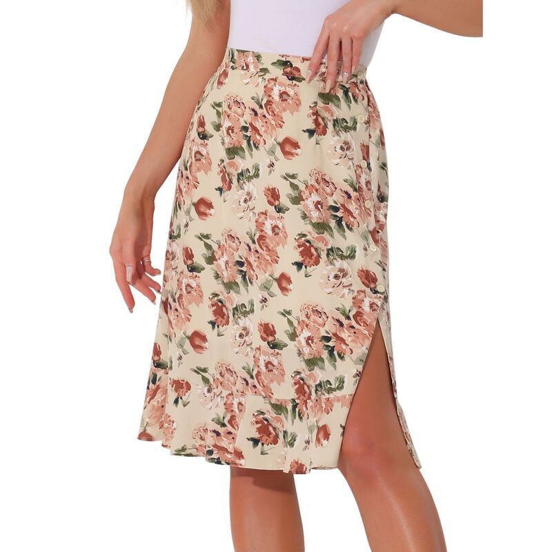 アレグラ ケー レディース ボトムスカート フリル裾 フラワー柄 プリント フリル ミディ フラワー ALLEGRA K Womens Floral Prints Ruffle Hem Elastic