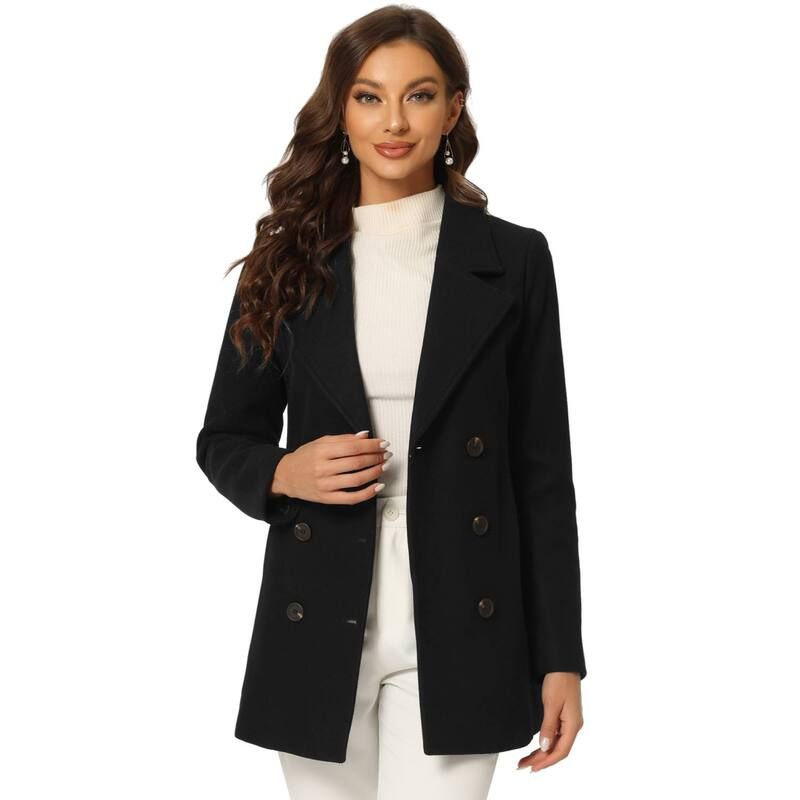 アレグラ ケー レディース アウター ジャケット・ブルゾン コート ALLEGRA K Womens Notched Lapel DoubleBreasted Pocket Mid Thigh Ove