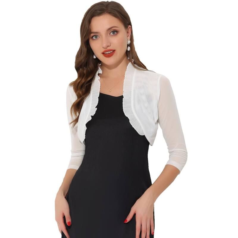 アレグラ ケー レディース アウター ジャケット・ブルゾン フリル メッシュ カーディガン ALLEGRA K Ruffle Shrug for Womensee Through 34 Sleeves