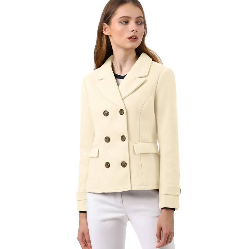 アレグラ ケー レディース アウター ジャケット・ブルゾン コート ALLEGRA K Womens Winter Worsted Notched Lapel Double Breasted Over