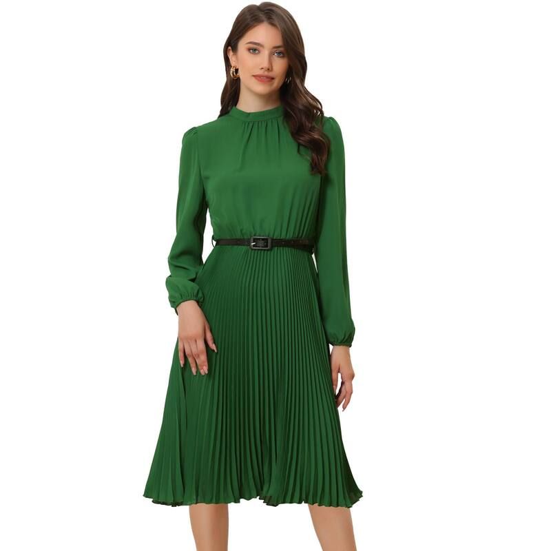 アレグラ ケー レディース トップス ワンピース プリーツ ミディ シャツ ALLEGRA K Womens Work Shirt Dress Long Sleeve Pleated Midi Dre