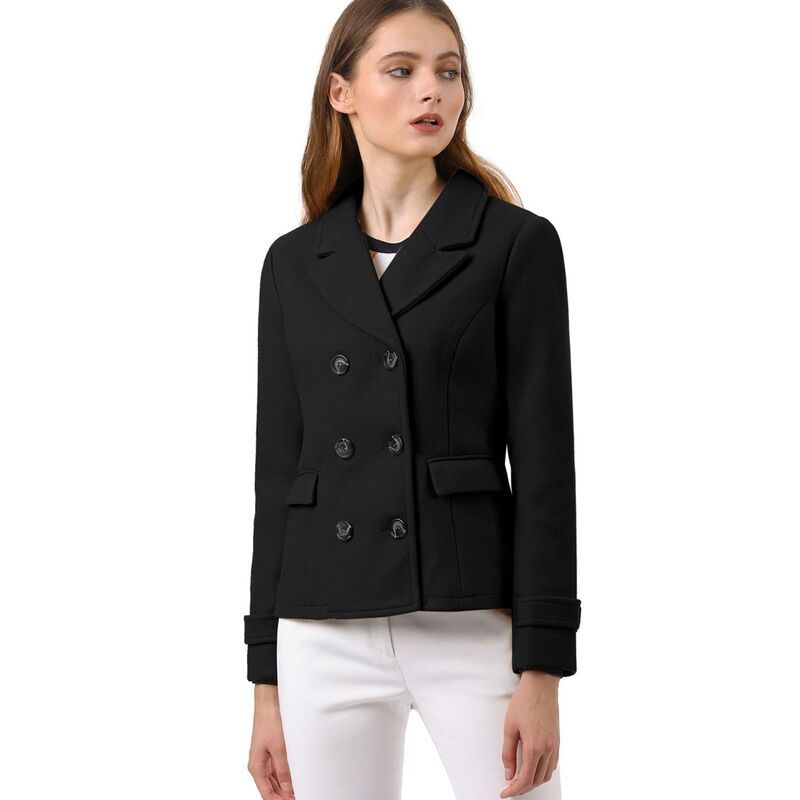アレグラ ケー レディース アウター ジャケット・ブルゾン コート ALLEGRA K Womens Winter Worsted Notched Lapel Double Breasted Over