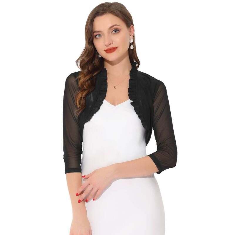 アレグラ ケー レディース アウター ジャケット・ブルゾン フリル メッシュ カーディガン ALLEGRA K Ruffle Shrug for Womensee Through 34 Sleeves