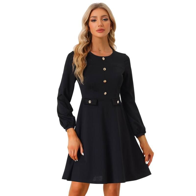 アレグラ ケー レディース トップス ワンピース コントラスト ALLEGRA K Work Office Dress For Womens Contrast Button Decor Long Sl