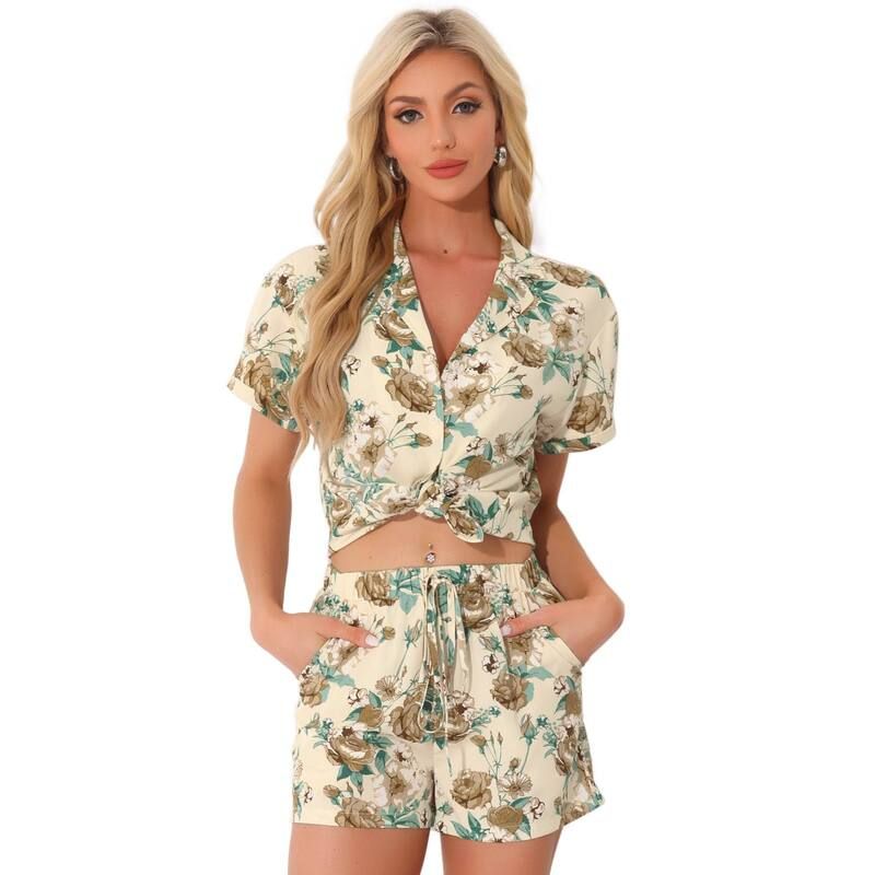 アレグラ ケー レディース アウター ジャケット・ブルゾン ボタンダウン シャツ ショートパンツ ダウン ALLEGRA K Women Hawaiian Shirt and Shortsetropi