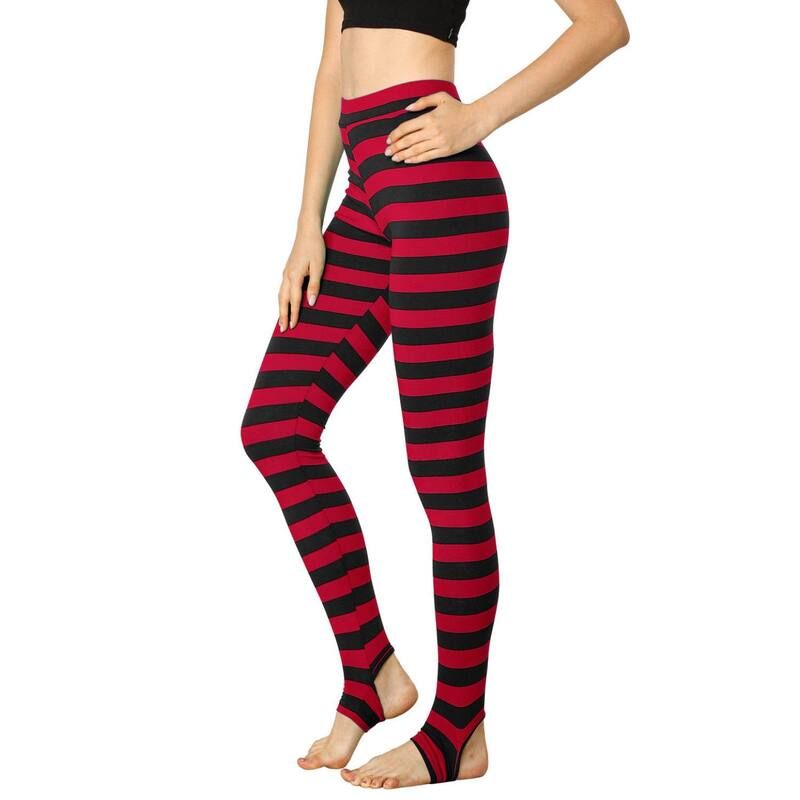 アレグラ ケー レディース ボトムス カジュアルパンツ ハイウエスト レギンス ALLEGRA K Womenstripes High Waist Elastic Waistband Stirrup