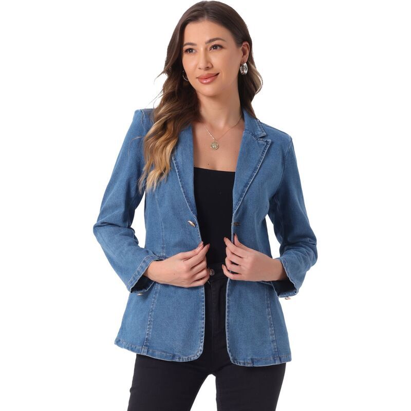 アレグラ ケー レディース アウター ジャケット・ブルゾン デニム ALLEGRA K Womens Denim Single Breasted Shoulder Pad Business Casua