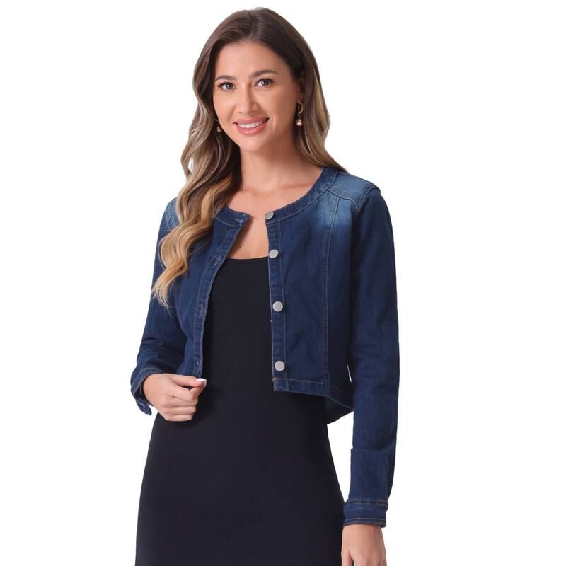 アレグラ ケー レディース アウター ジャケット・ブルゾン ボタンダウン デニム ALLEGRA K Womens Denim Collarless Button Down Long Sleeve J