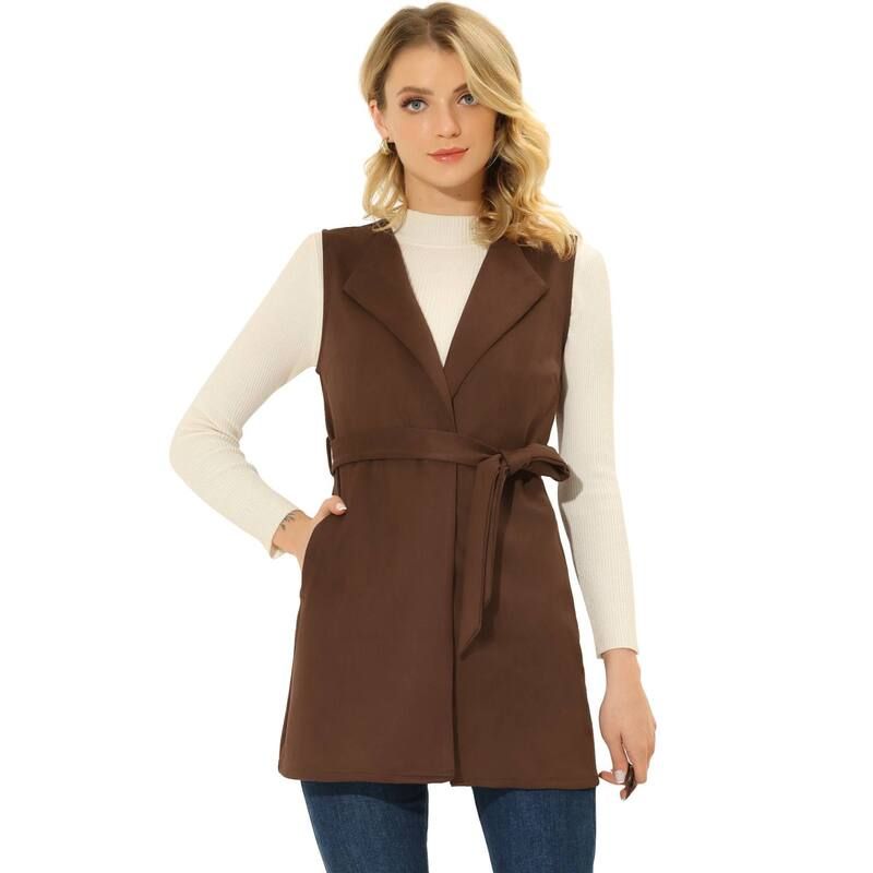 アレグラ ケー レディース アウター ジャケット・ブルゾン ベスト スエード ノースリーブレザー ALLEGRA K Womens Faux Suede Sleeveless Belt Waist O