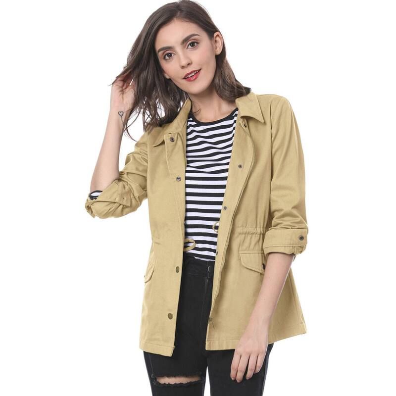 アレグラ ケー レディース アウター ジャケット・ブルゾン ダウン ALLEGRA K Womens Turndown Collar Long Sleeve Drawstring Flapocket