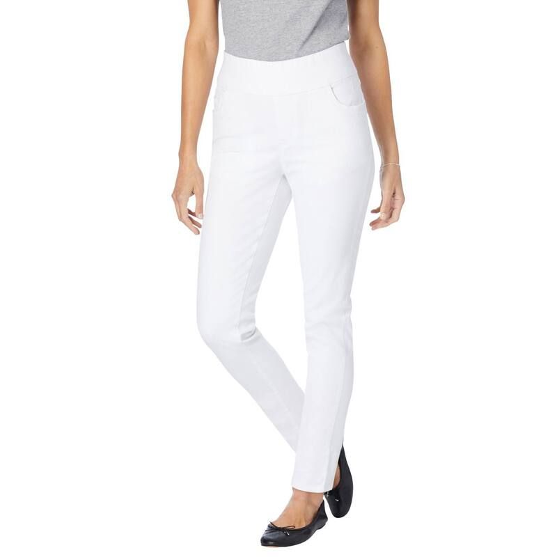ウーマン ウィズイン レディース ボトムス デニムパンツ プラスサイズ プチ ジーンズ Woman Within Plusize Petite SlimLeg PullOn GapFree Stret