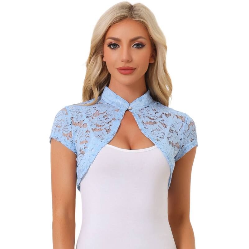 アレグラ ケー レディース アウター ニット・セーター カーディガン レース ALLEGRA K Womens Lace Cardigan Stand Collar Short Elegant Shr