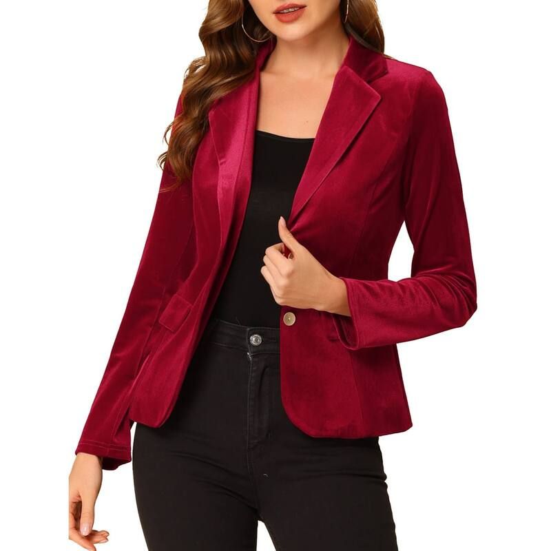 アレグラ ケー レディース アウター ジャケット・ブルゾン ヴィンテージ ベルベット ブレザー ALLEGRA K Womens Vintage Notched Lapel Button Front