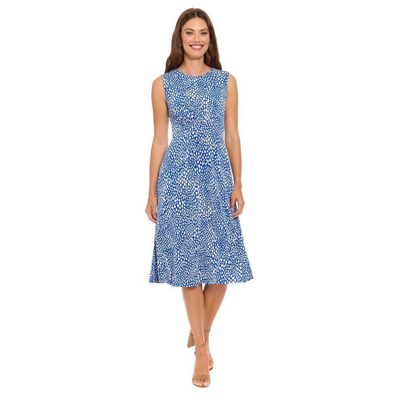ロンドンタイムス レディース トップス ワンピース プリント ミディ Womens London Times Inset Waist Print Midi Dress Blue Ivory アイボリー