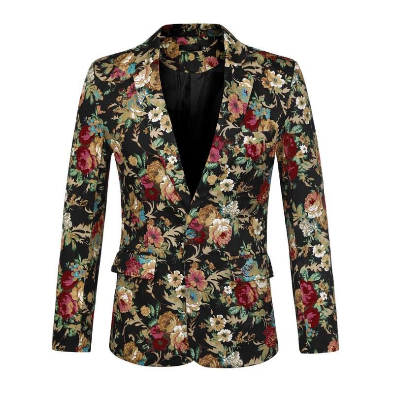 Lars Amadeus メンズ アウター ジャケット・ブルゾン スリムフィット フラワー柄 プリント コート ブレザー フラワー Lars Amadeus Mensuit Blazer Slim F
