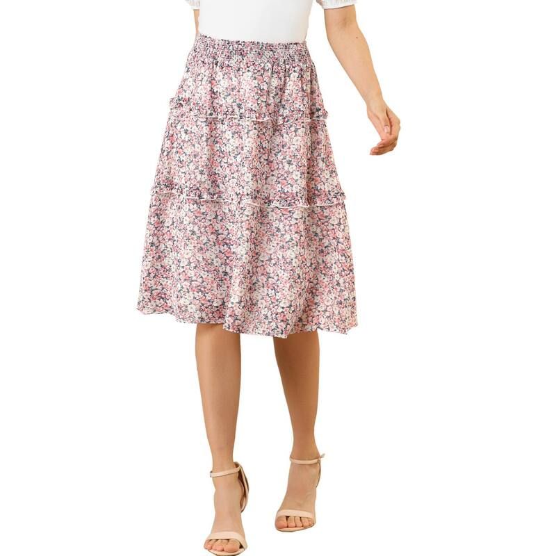 アレグラ ケー レディース ボトムスカート フリル裾 シフォン フラワー柄 フリル ミディ フラワー ALLEGRA K Womens Floral Chiffon Elastic Waist Lay 8,986円
