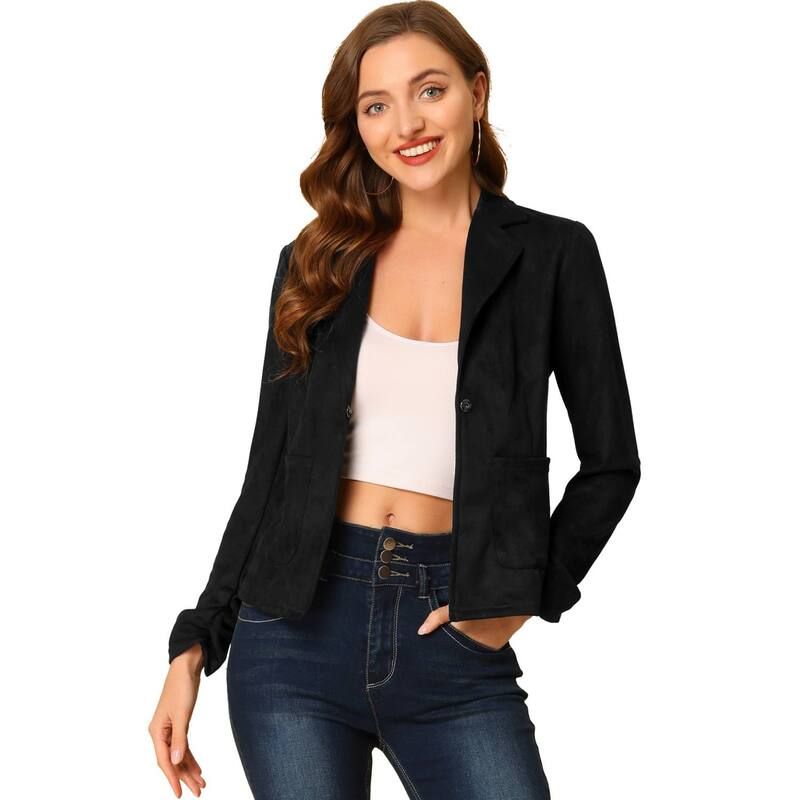 アレグラ ケー レディース アウター ジャケット・ブルゾン スエード ブレザー ALLEGRA K Womens Faux Suede Button Up Casual Open Front Draw