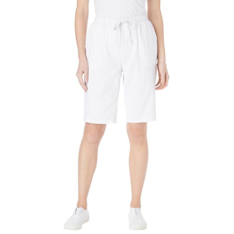 ウーマン ウィズイン レディース ボトムス ハーフパンツ・ショーツ プラスサイズ デニム Woman Within Plusize Drawstring Denim Short White ホワイト
