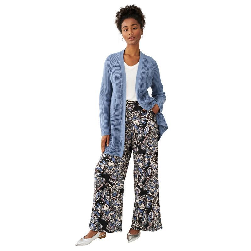 Ellos レディース ボトムス カジュアルパンツ プラスサイズ ellos Plusize WideLeg Soft Pants With Back Elastic Black Dusty Blue