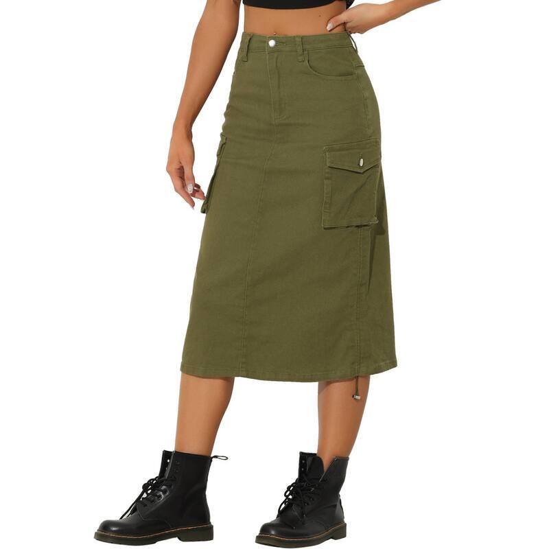 アレグラ ケー レディース ボトムスカート A ライン ミディ デニム ALLEGRA K Cargo Skirt for Womens Y2K Adjustable Casual ALine Mid