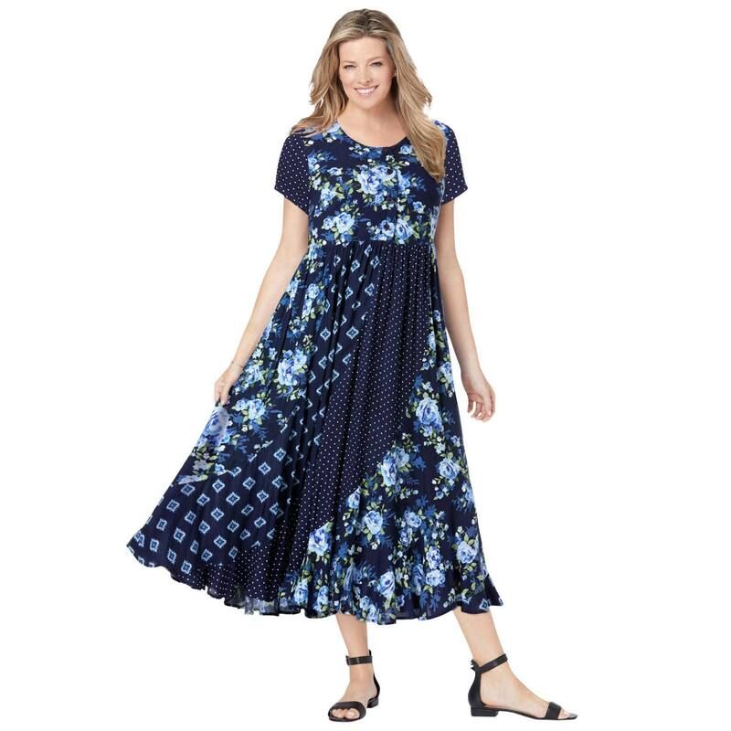 ウーマン ウィズイン レディース トップス ワンピース プラスサイズ プチ プリント マキシ Woman Within Plusize Petite Mixed Print Maxi Dress Na