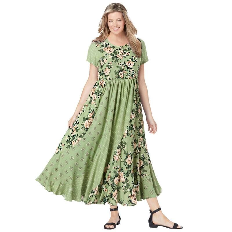 ウーマン ウィズイン レディース トップス ワンピース プラスサイズ プチ プリント マキシ Woman Within Plusize Petite Mixed Print Maxi Dressage
