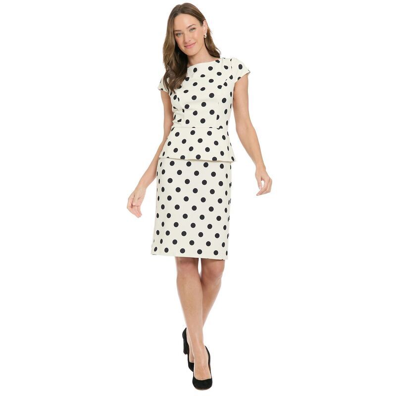 ロンドンタイムス レディース トップス ワンピース ドット キャップ Womens London Times Cap Sleeve Peplum PolkaDot Sheath Dress Cream