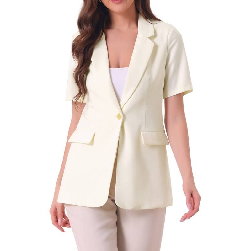 アレグラ ケー レディース アウター ジャケット・ブルゾン ボタンダウン ブレザー ALLEGRA K Lapel Blazer For Women Short Sleeve Button Down