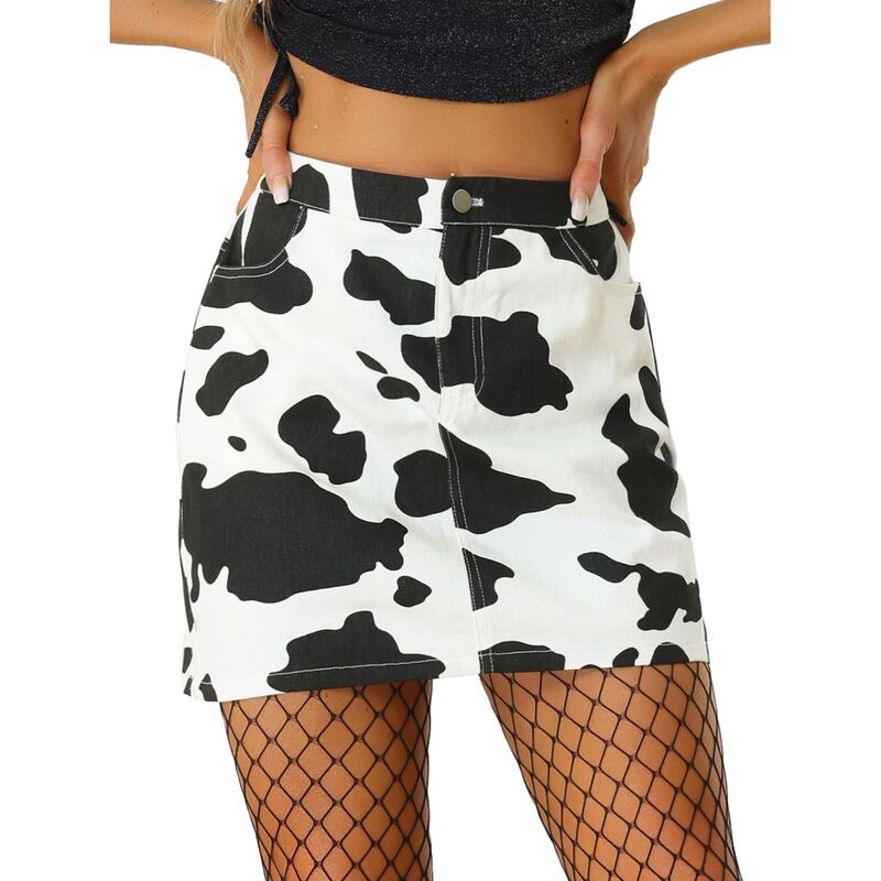 アレグラ ケー レディース ボトムスカート ハイウエスト プリント ミニ ALLEGRA K Womens Cow Print Casual Elastic Back High Waist Mini