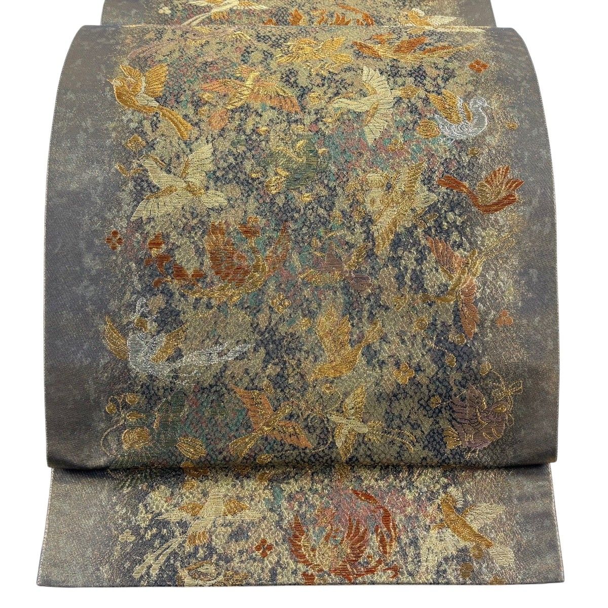 【美品】 袋帯 秀品 献上彩瑞鳥文 金銀糸 箔 金色 六通 正絹 【中古】