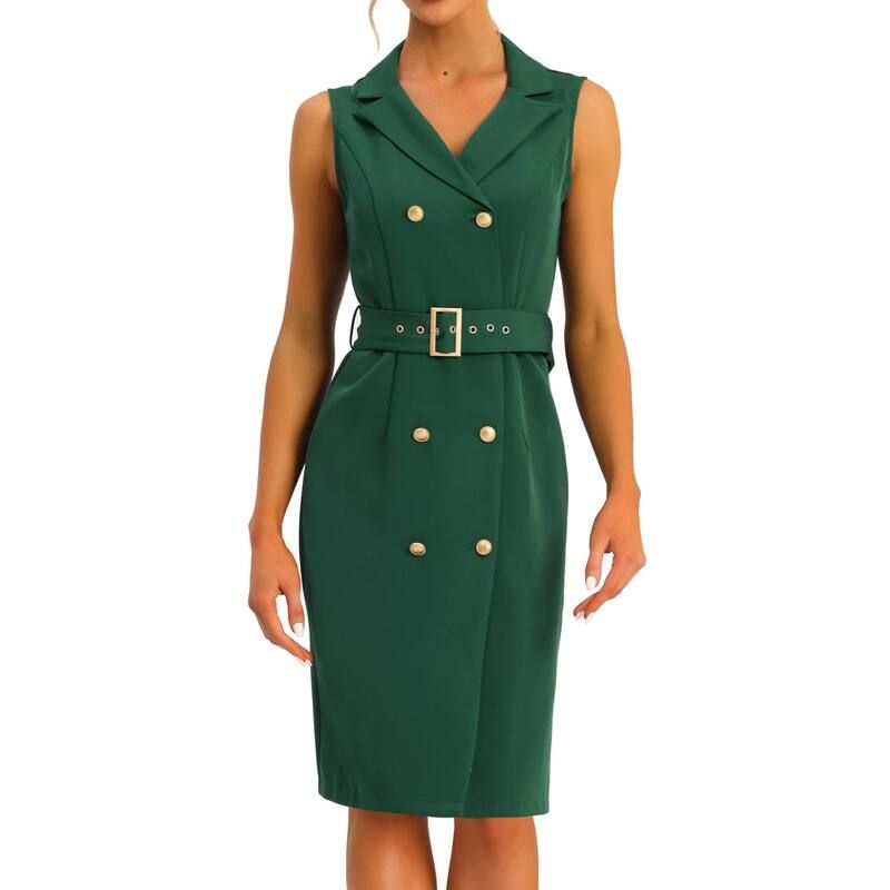 アレグラ ケー レディース トップス ワンピース ノースリーブレザー ALLEGRA K Womensleeveless Notched Lapel Double Breasted Belted Wo