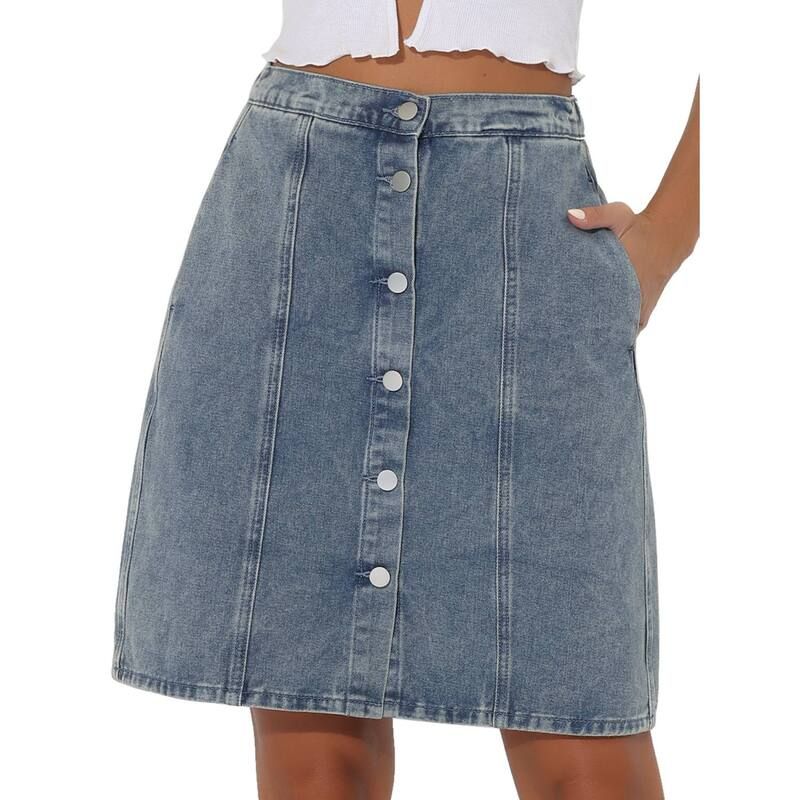 アレグラ ケー レディース ボトムスカート A ライン ハイウエスト デニム ALLEGRA K Womensolid Color ALine High Waist Casual Denim Skir