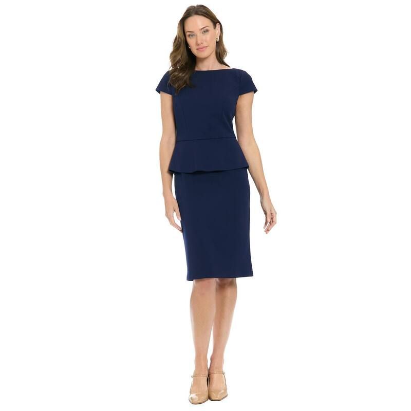 ロンドンタイムス レディース トップス ワンピース キャップ Womens London Times Cap Sleeve Peplum Sheath Dress Navy ネイビー