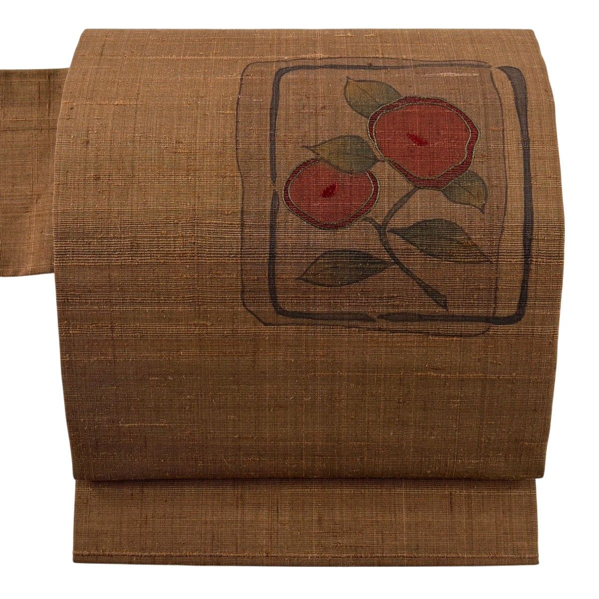 【美品】 名古屋帯 秀品 証紙 生紬 関西仕立て 椿 茶色 正絹 【中古】