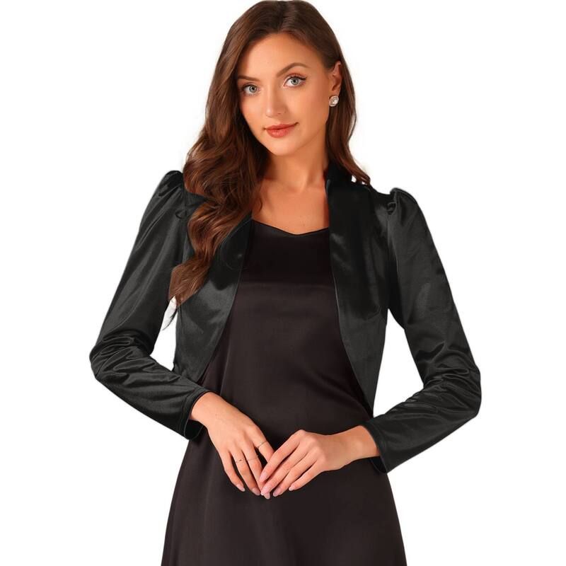 アレグラ ケー レディース アウター ニット・セーター ギャザー サテン クロップド ALLEGRA K Satin Shrug For Womens Open Front Ruched Long S