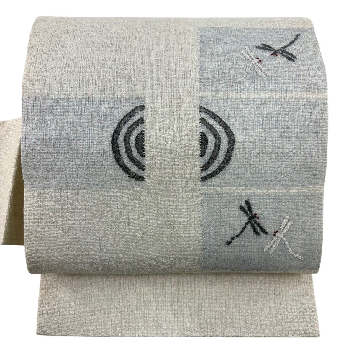 【美品】 名古屋帯 秀品 夏帯 トンボ 波紋5 クリーム 正絹 【中古】
