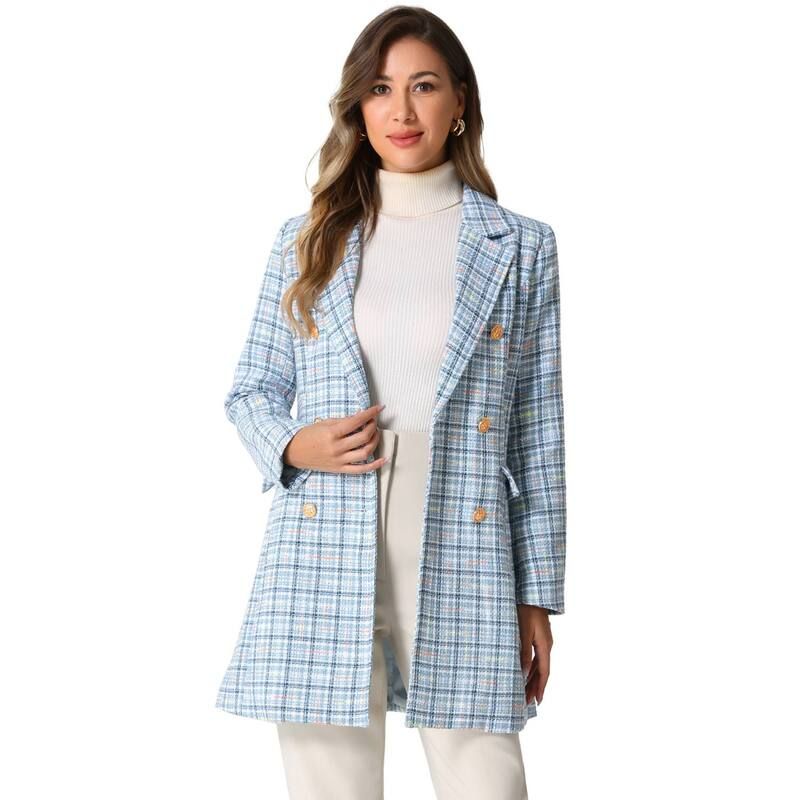 アレグラ ケー レディース アウター ジャケット・ブルゾン ツイード コート ブレザー ALLEGRA K Womens Elegant Plaidouble Breasted Notched Lap