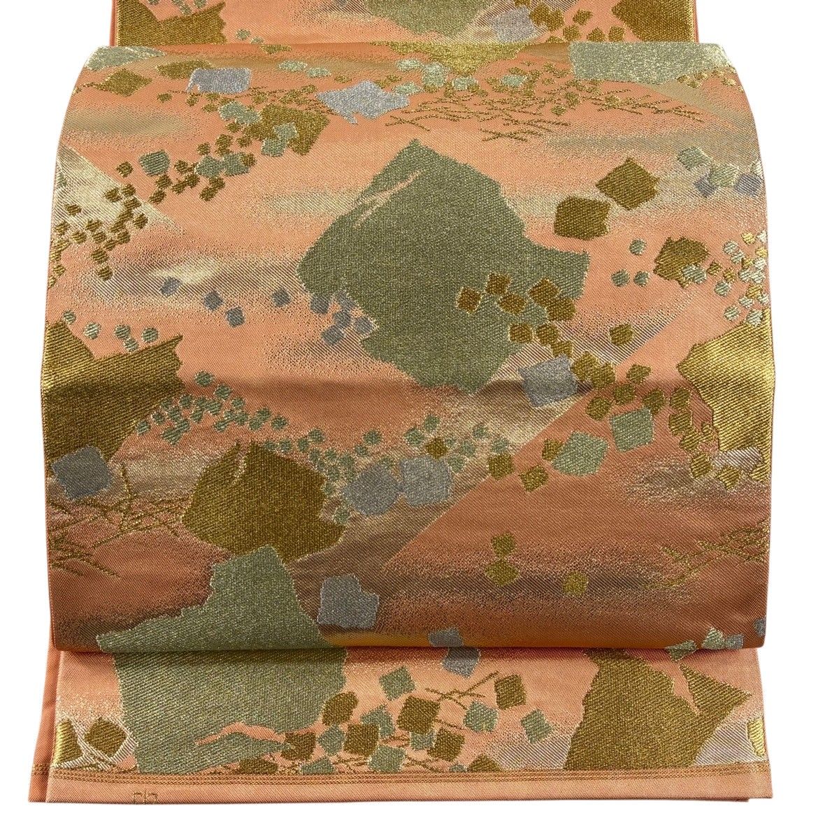 【美品】 袋帯 秀品 川島織物 落款 関西仕立て 破れ色紙 箔散らし 金銀糸 箔 サーモンピンク 六通 正絹 【中古】