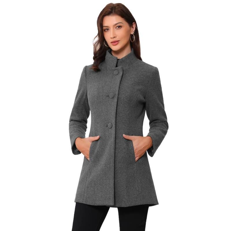 アレグラ ケー レディース アウター ジャケット・ブルゾン コート ALLEGRA K Womens Winter Stand Collar Long Sleeve Single Breasted L