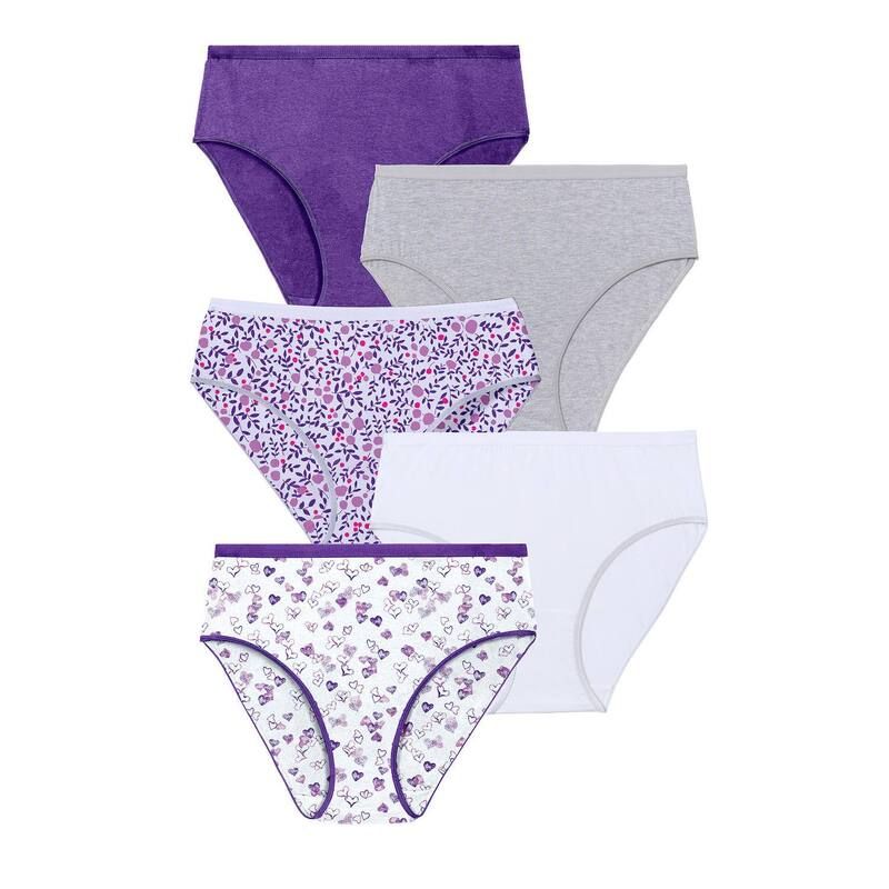 コンフォート チョイス レディース アンダーウェア パンツ プラスサイズ コットン Comfort Choice Plusize HiCut Cotton Brief 5Pack Stamped He