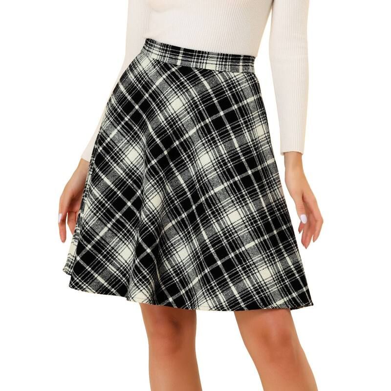 アレグラ ケー レディース ボトムスカート A ライン ひざ丈 ALLEGRA K Womens Plaids Elastic Waist Knee Length Worsted A Line Ski