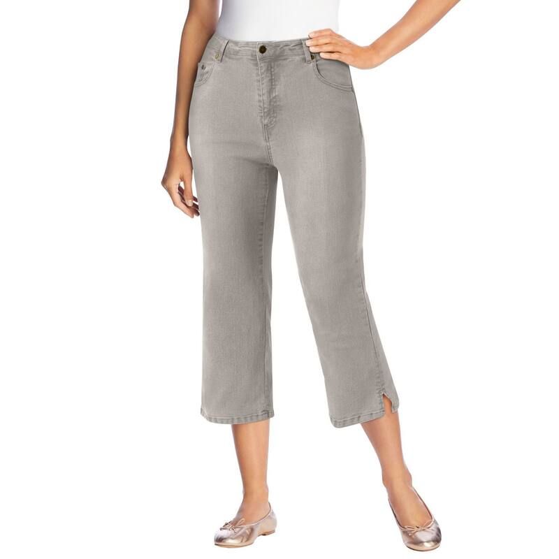 ウーマン ウィズイン レディース ボトムス カジュアルパンツ プラスサイズ プチ デニム キャップ ジーンズ Woman Within Plusize Petite Stretch Denim Fiv