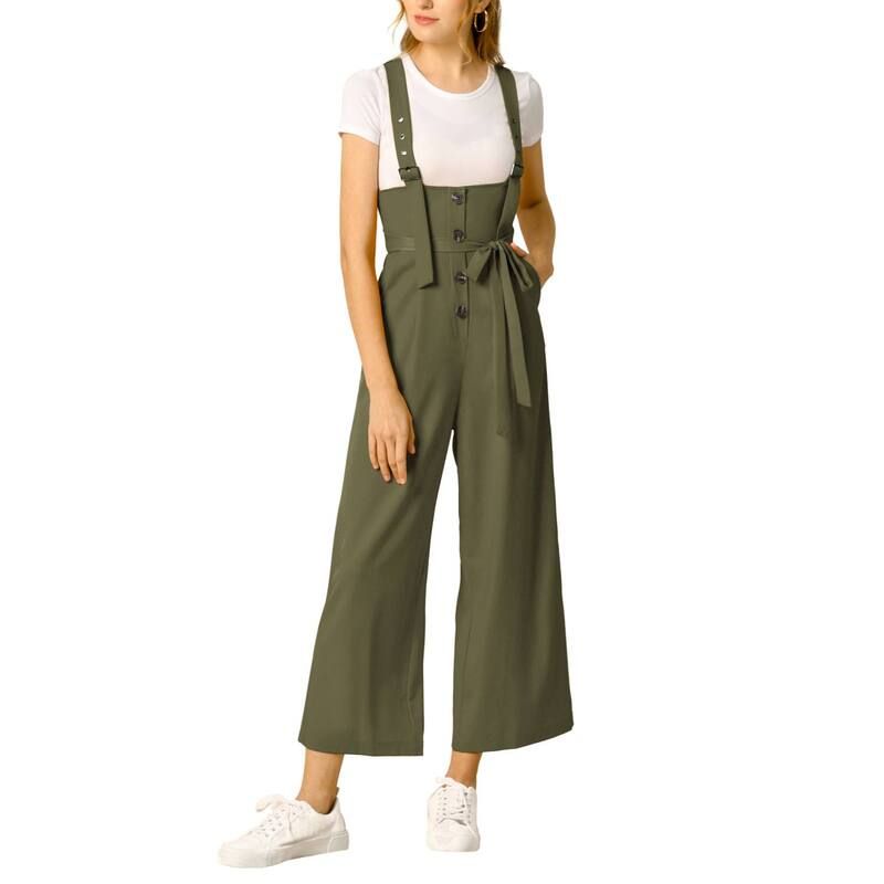 アレグラ ケー レディース ボトムス カジュアルパンツ ハイウエスト オーバーオール ジャンプスーツ ALLEGRA K Womens Button Front High Waist Belted S