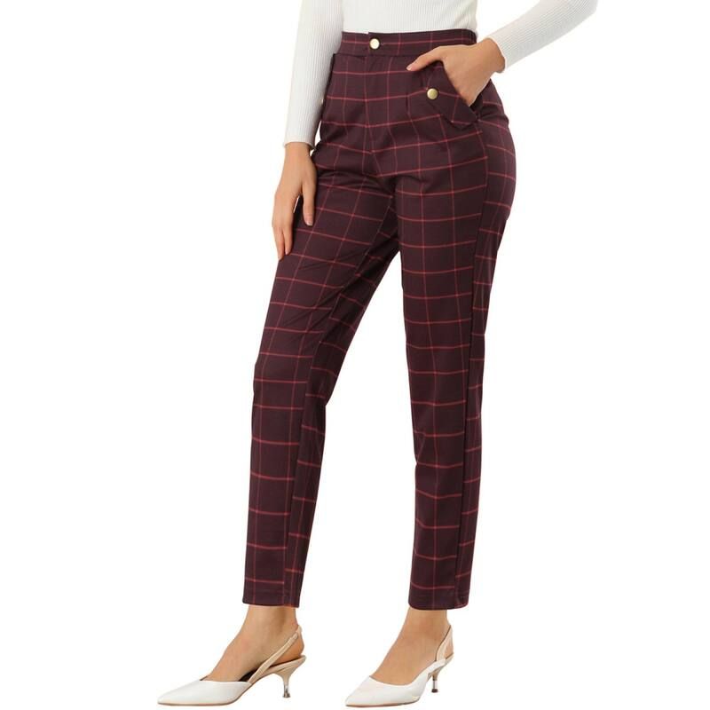 アレグラ ケー レディース ボトムス カジュアルパンツ ハイウエスト ALLEGRA K Womens Tartan Plaid Pants Elastic High Waistraight Long