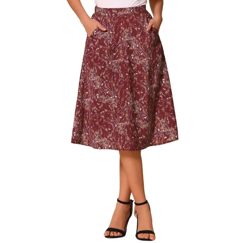 アレグラ ケー レディース ボトムスカート シフォン A ライン ミディ ALLEGRA K Womens Flare Below Knee Chiffon Flowy Waistband A Lin
