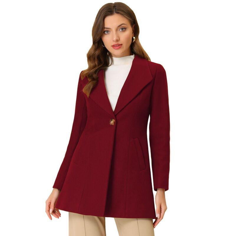 アレグラ ケー レディース アウター ジャケット・ブルゾン コート ALLEGRA K Womenshawl Collar Button Casualong Overcoat Burgundy バーガ