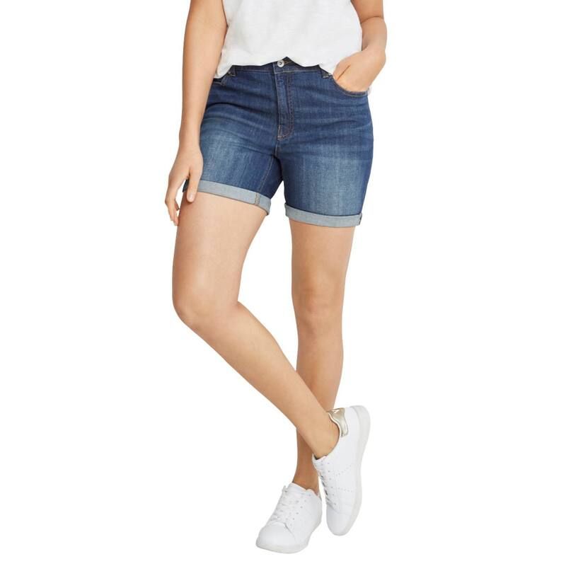 Ellos レディース ボトムス ハーフパンツ・ショーツ プラスサイズ ショートパンツ デニム ellos Plusize Rolled Hem Denim Shorts Medium Stonewa