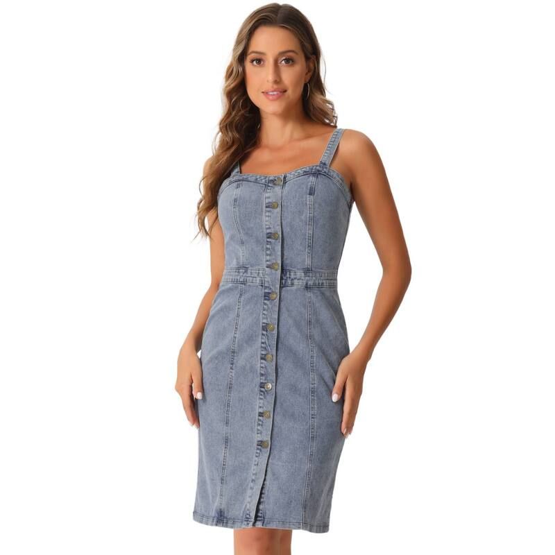 アレグラ ケー レディース トップス ワンピース ボタンダウン ノースリーブ ダウン デニム ALLEGRA K Button Down Denim Dress for Womensleeveless